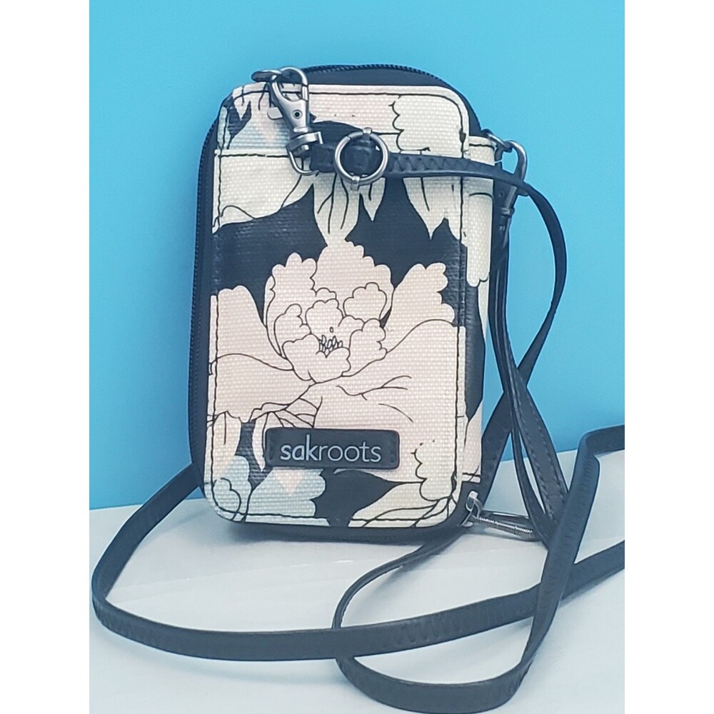 Sakroots Artist Circle Small Smartphone Crossbody Wallet Navy White Floral Purse